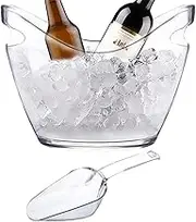 Clear Ice Bucket - Beverage Tub with 2 Scoops, Handle | Ice Bucket for Champagne Wine, Large Bar Supplies for Cocktail Bar Party,