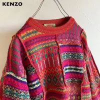 在飛比找Yahoo!奇摩拍賣優惠-kenzo高田賢三復古花卉拼接羊毛毛衣上衣