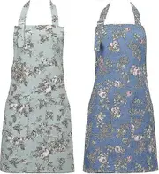 2 Pack Kitchen Aprons for Women, Adjustable Floral Aprons Chef Bakers Apron Cooking Apron with Big Pockets for Cooking Baking Gardening-Good