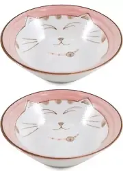 2 Pack Pink Maneki Neko Cat Sauce Dipping Bowl Made in Japan 4.75 inch 2480x2