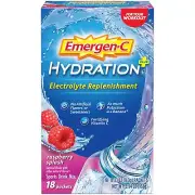 Emergen-C Hydration Plus Electrolyte Supplement Powder Mix, Raspberry, 18 Ct..+