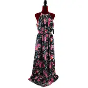 AIDAN MATTOX 8 M black floral halter cutout satin formal maxi dress NWT 0B14