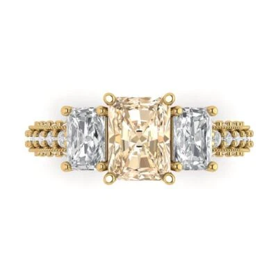 3.61Ct Emerald Cut Natural Morganite Solid 14K/18K Gold Engagement Promise Ring