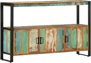'vidaXL Vintage Solid Reclaimed Wood Sideboard - Elegant Furniture Piece with Steel Frame & 3-Doors Storage Cupboard - Brown, 120x30x75 cm