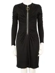 Black Ring-Pull Ruched Mini Dress