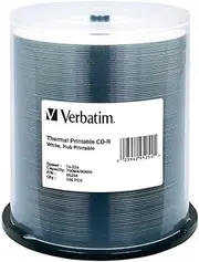 Verbatim 700MB 52x 80 Minute White Thermal Hub Printable Recordable Disc CD-R, 100-Disc Spindle 95254