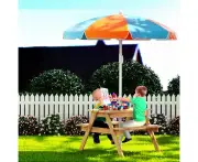 Keezi Kids Outdoor Table and Chairs Picnic Bench Umbrella Set Water Sand Pit Box