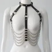 Womens Leather Chain Lingerie Open Bust Body Bra Harness Bondage BDSM