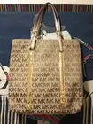 NWT Michael Kors Sequin Gold Tan Logo Signature Shoulder Large Shopper Tote Bag