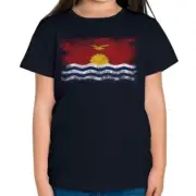 KIRIBATI DISTRESSED FLAG KIDS T-SHIRT TOP I-KIRIBATI SHIRT FOOTBALL JERSEY GIFT