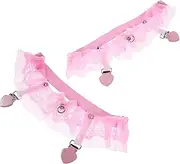 [COLLBATH] 2 Pack Bridal Leg Garters Set for Wedding Fashionable Lace Thigh Garters for Ladies Floral Leg Rings Clips Comfortable and Non-Slip Sock Holders for Bride Pink