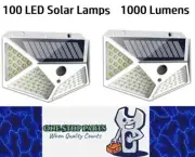 2 x White Solar Motion Sensor Lights Outdoor 100 LED Wall Lamps (2pcs)
