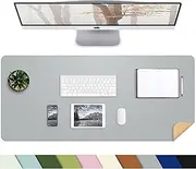 Desk Mat,31.5" x 15.7" Leather Desk mat,Double-Sided Desk Pad,Desk matt for Desktop,Large Mouse Pad,Office Desk mat,Waterproof Desk Blotter pad for Office&Home(Light Grey+Cork)