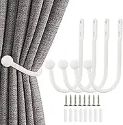 Gripebao 4 Pack Curtain Drapery Holdbacks, Metal Tieback Hooks, Window Treatment Holdbacks, Decorative Curtain Holders, White