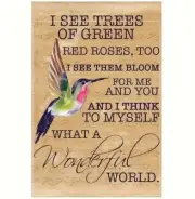 Hummingbird What a Wonderful World Burlap Garden Flag-12"x18"