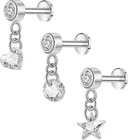 [FLOGWE] ASTM F136 Implant Grade 18G Internally Threaded Helix Stud G23 Titanium Flat Back Cartilage Earring Dangle Clear CZ Helix Piercing Helix Earring