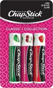 ChapStick Classic Spearmint, Cherry and Strawberry Lip Balm Tubes Variety Pack -
