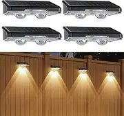 Quntis Outdoor Solar Wall Lights, 4 Pack Solar Fence Lights Warm White & 11 RGB Modes IP64 Waterproof Wireless Stick On Wall Lamps for Outside Garden Front Door Deck Stair Yard Railing Patio Décor