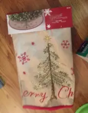 Jaclyn Smith Christmas Tree Skirt Christmas Tidings Canvas Merry Christmas 48"