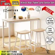 Artiss Bar Table and Stools Set Dining Desk Solid Wood Kitchen Chairs Cafe Pub