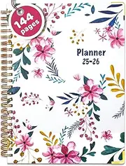 BLESWIN 2024 Diary A5 Week to View, Academic Planner with Tabs, 12 Months Appointment Books Planners, Productivity Checklist Organizer, Double-Coil Binding Weekly Planner Diary, White Flower Planner