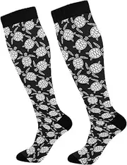 [Caihoyu] Softball Socks For Women & Men Support for Nurses,Running,Athletic,Travel Turtle on Black Background, Turtle on Black Background