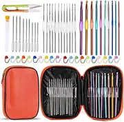 IMZAY 54 Pcs Crochet Needles Set, Crochet Hooks Kit with Storage Case, Ergonomic Knitting Needles Blunt Needles Stitch Marker DIY Hand Knitting Craft Art Tools for Beginners