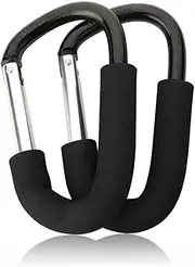 Heatunk 2-Pack Large D Shape Carabiner Stroller Hooks: Buggy Clips for Prams and Pushchairs - Organize Purses, Diaper Bags, Shopping Bags - 5.5 Inches - Black