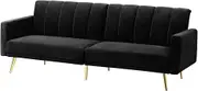 OIKITURE Sofa Bed 3-Seater, Sofa Bed with Adjustable Backrest and Armrest, Convertible Sofa Bed Couch for Living Room, Bedroom, Velvet Lounge Couch, Black