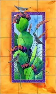 Tile Mural Backsplash Ceramic Libby Southwest Cactus Desert Quail Birds SLA027
