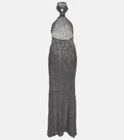 [Ann Demeulemeester] Ann Demeulemeester Halterneck alpaca-blend maxi dress AU 16 grey