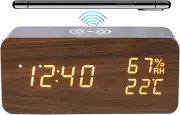Digital Alarm Clock with LED Wireless Charging Temperature and Humidity Display
