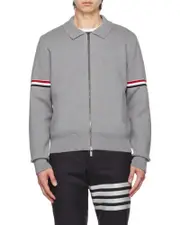 Thom Browne RWB Stripe Detailed Zip-Up Cardigan 1,4 light gray