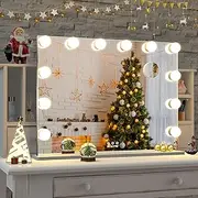 [ANYHI] 28X22 Inch Large Vanity Mirror with Lights, Hollywood Makeup Mirror with 12pcs LED Dimmable Bulbs, 3 Color Light Modes and 10X Magnification for Dressing Room & Bedroom, Aluminum Frame Design