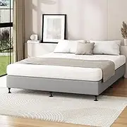 Oikiutre King Size Bed Base with Solid Plywood Slats King Bed Frame Grey