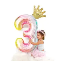 在飛比找ETMall東森購物網優惠-ins40寸皇冠數字套裝漸變鋁箔氣球寶寶周歲生日派對裝飾氣球