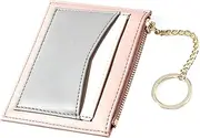 [COLLBATH] Elegant Pu Leather Zipper Wallet Splice Pattern 5 Card Slots Compact Fashionable Pink