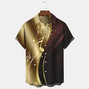 Men's Gradient Color Musical Notes Shirt Summer Shirt Button Up Shirt Short Sleeve Fashion Casual Outdoor Vacation Dailywear Summer Spring Turndown 3D Print Co