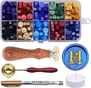 SWANGSA Initial Alphabet H Wax Seal Stamp Kit, Elegant Botanical Flower Floral Letter Sealing Stamp with 200pcs Sealing Wax Beads Kit (H)
