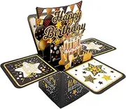3D Pop Up Happy Birthday Card Happy Birthday Greeting Cards Anniversary Pop Up Cards Gift Cards Happy Holiday Theme Card, Black