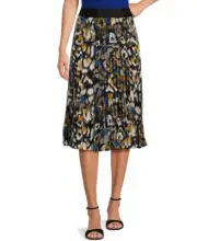 DKNY by Donna Karan Printed Pleated Midi Skirt Brush Stroke Leopard XS NWT