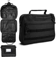 [SMONT] Mens Toiletry Travel Bag With Double Side full Open Design Travel Toiletry Organizer Dopp Kit Shaving Hygiene Bag Bathroom Hanging Toiletry Bag for Short Trips Tactical Toiletry Bag, Black
