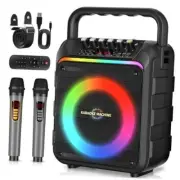 Karaoke Machine with 2 Wireless Microphones, Portable Bluetooth Speaker with