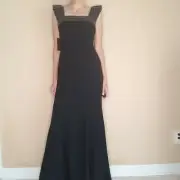 Aidan Mattox black gown coctail maxi formal dress ruffled beaded shoulders 2