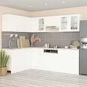 11 Piece White Engineered Wood Kitchen Cabinet Set - Stylish, Durable, Optimizes Space with Ample Storage, Easy Clean, Safety Attachments –