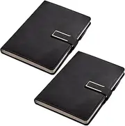 2 Pcs Hardcover Faux Leather Journals Lined Notebook with Pen Holder 120 Sheets(240 Pages) A5 Writing Journal Notebooks Magnetic Lock Catch Business Journal Notebook for Travel Work School Unisex (BK)