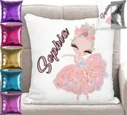 Personalised Ballerina Sequin Cushion Cover Magic Mermaid Pillow 6 Colours