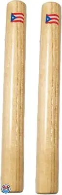 5d2 Percussion Wood Claves 8 Inch - with Puerto Rico Flag - Hand Percussion