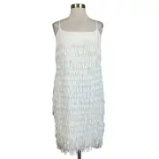 Aidan Mattox Women's Cocktail Dress Size 4 White Fringed Sleeveless Sheath