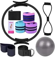 Pilates Ring Set, Pilates Equipment Set | Exercise Ball, Pilates Ring Kit,Home Workout Accessories, Multifunctional Stretching Belt, Bands